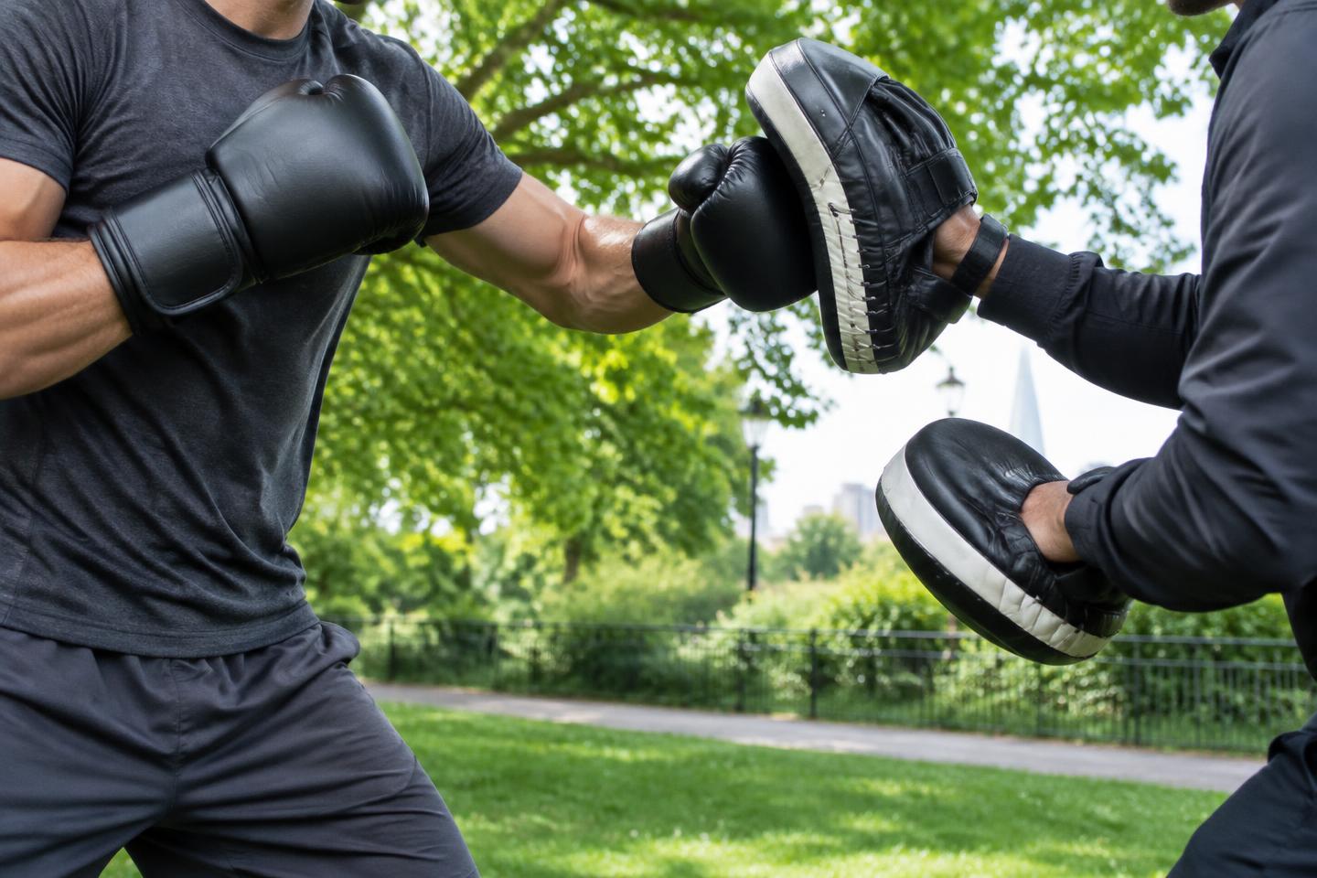 Illustrative outdoor boxing pad-work session