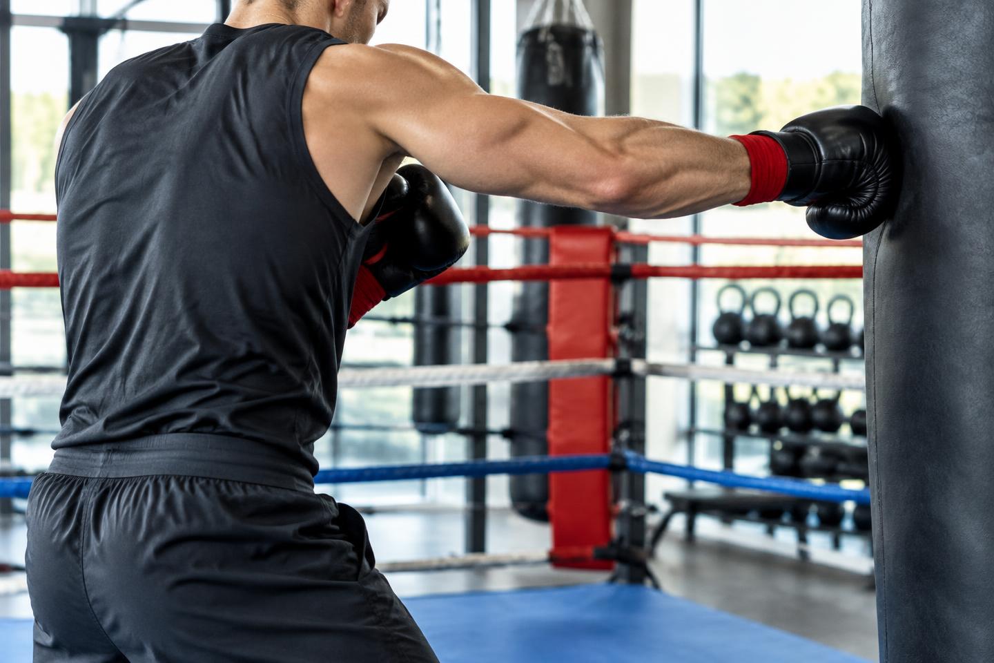 Illustrative boxing technique training in a gym